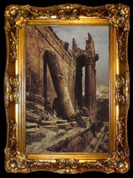 framed  Gustav Bauernfeind Temple Ruins of Baalbek, ta009-2